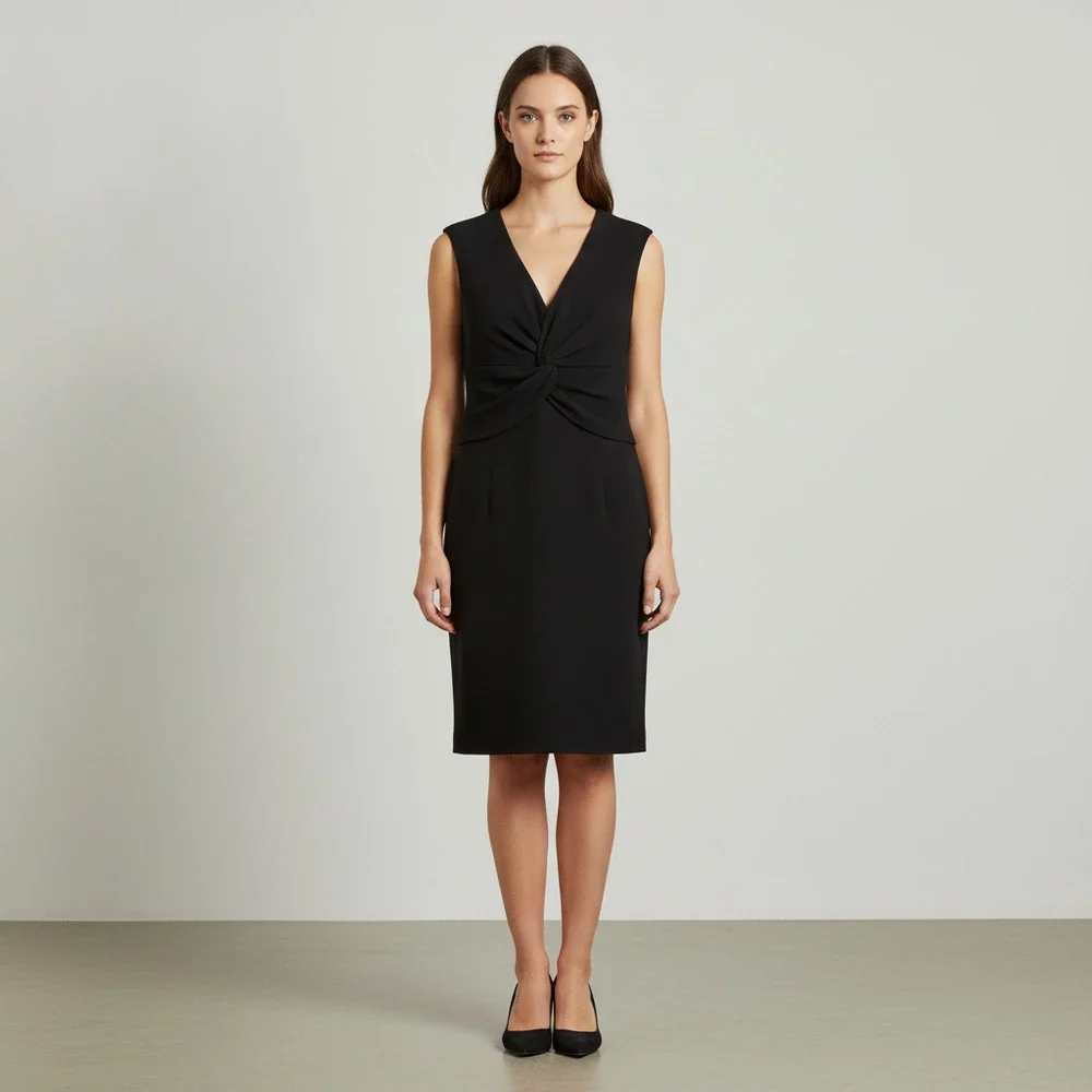 Tory Burch Black Wool Sleeveless Twist Front Dress | Size 12